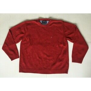 Tommy Hilfiger Mens XL Sweater Long Sleeve Pullover Knit Red Crew Neck Logo